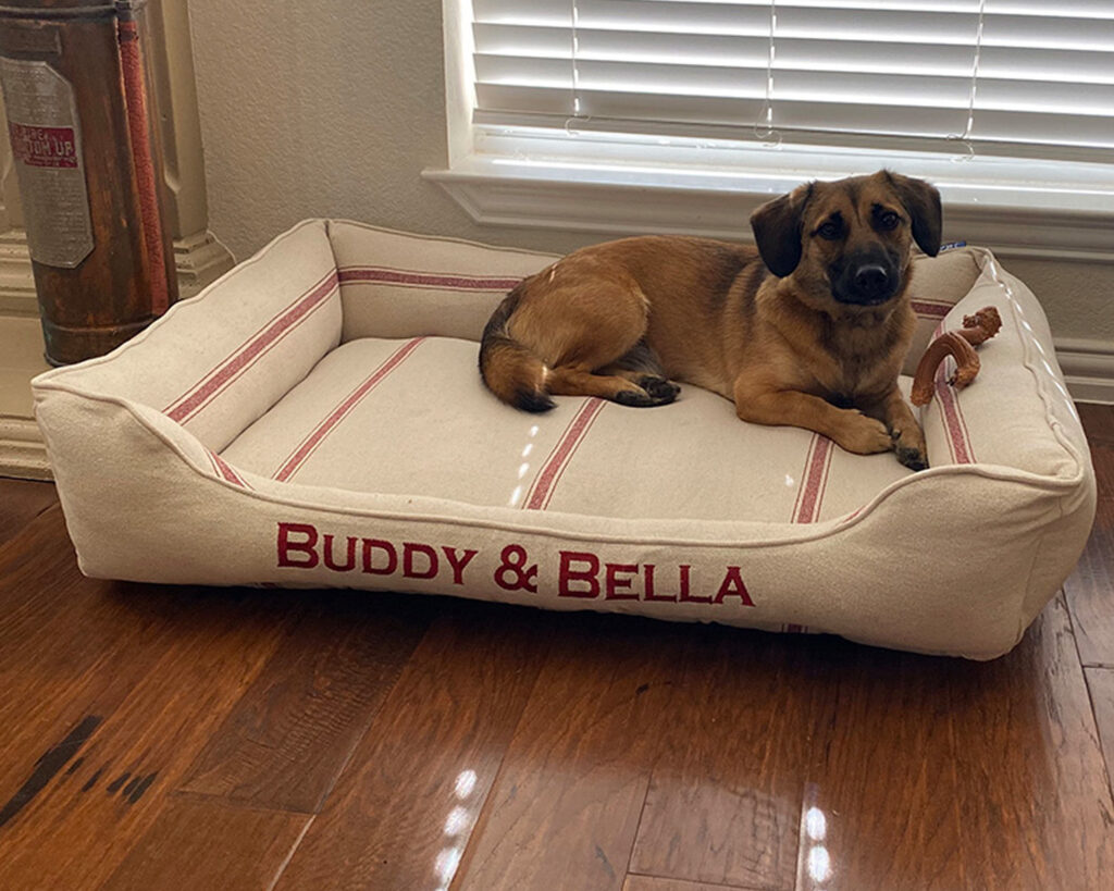 Feedsack Cuddle Bed in Red Stripe
