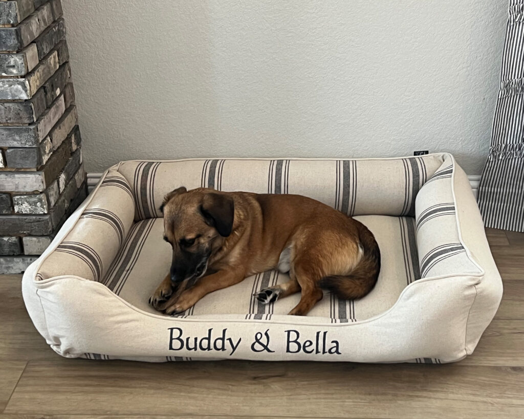Feedsack Cuddle Bed with Gray Stripe