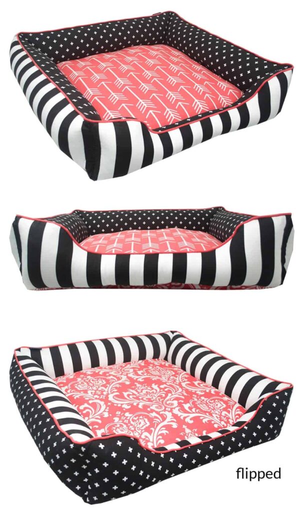 large  bolster dog bed black coral stripe arrow web min