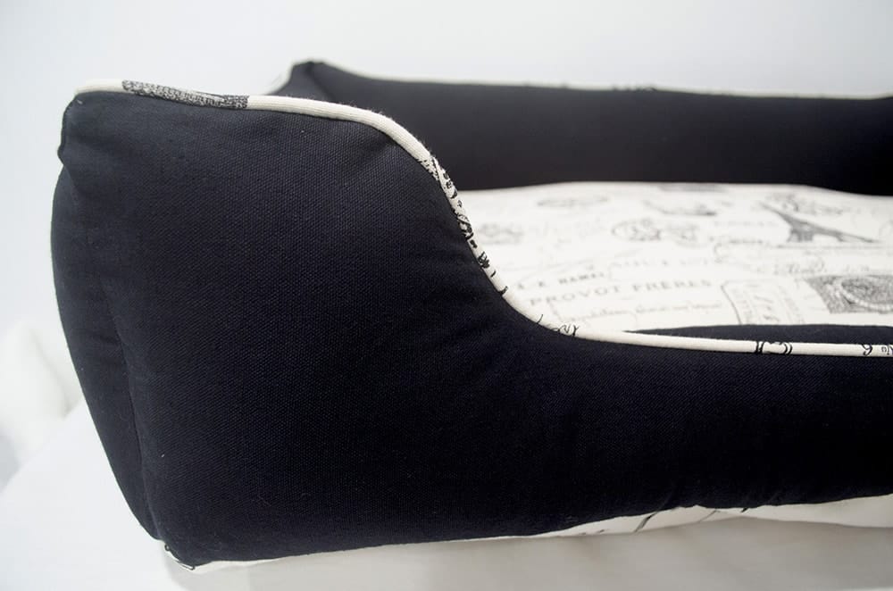 large bumper dog bed black natural french eiffel tower script upclose min