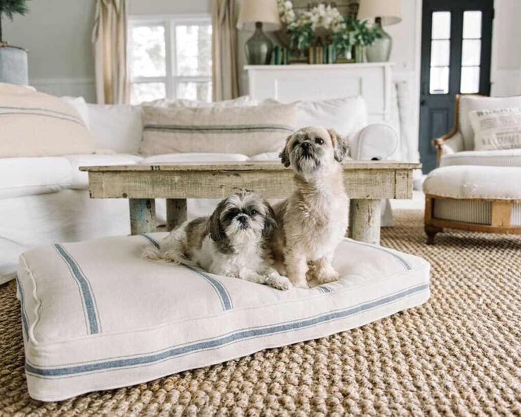 40x32 Rectangle Feedsack Bed with Blue Stripe