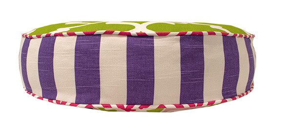 x small round pink green purple pet bed front