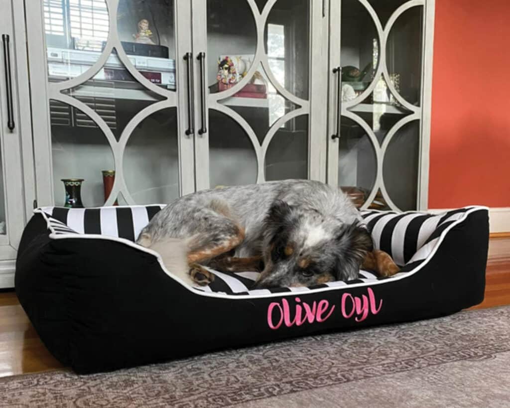 black white pink custom dog bed large